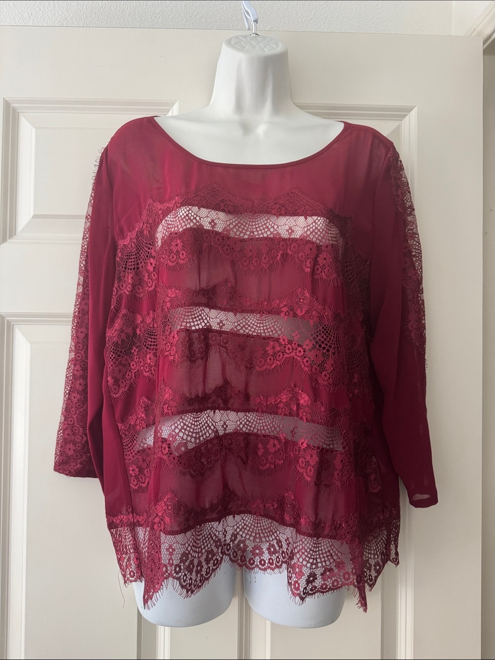 Lucky Brand Lace Layered Blouse - Burgundy - size L